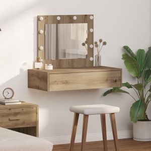 Mesa de maquiagem suspensa  com luzes LED carvalho artesanal wf636661