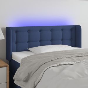 Cabeceira de cama c/ luzes LED tecido 93x16x78/88 cm azul ptob4665