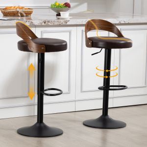 Banco alto giratório 360° em pu castanho - conjunto de 2 - altura ajustável