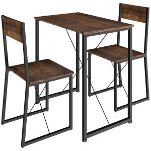 Juego de comedor industrial de 3 peças, mesa e 2 cadeiras madeira oscura