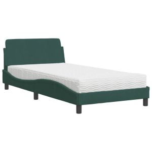 vidaXL cama con colchón dover terciopelo verde oscuro 100x200 cm