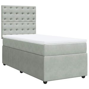 vidaXL cama box spring con colchón terciopelo gris claro 90x190 cm