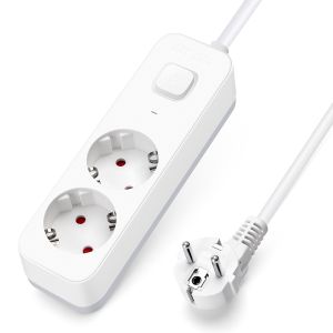 Aigostar régua 2 tomadas, extensão 3m com interruptor, branco