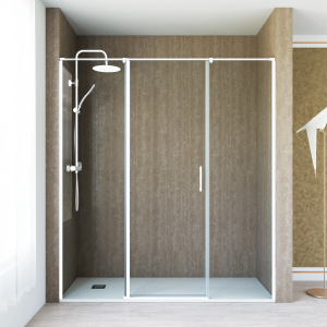 Ecrã de duche 1 porta dobrável 2 fixo branco transparente de 180 cm
