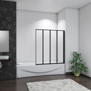 Aica tela de banheira 4 folhas dobráveis,4mm,preto fosco,(89-90)x140cm