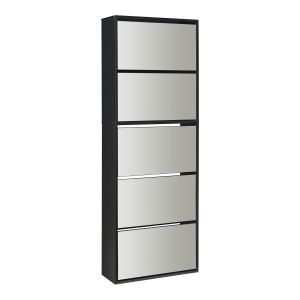 Sapateira espelhada lund com 5 portas com dobradiças - preto [en.casa]