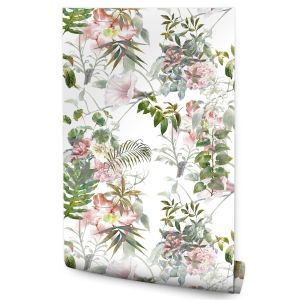 Papel de parede folhas flores tropicais sala de estar decoração moderna