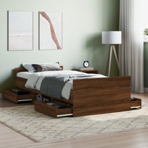 Cama c/ painéis de cabeceira e pés carvalho castanho