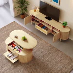Conjunto para sala mesa elevatória e móvel de tv natural 40x175x55,5cm