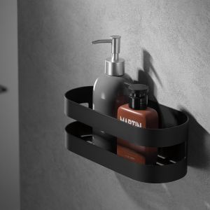 Portasapone em aço inox e latão preto fosco para parede design frontal