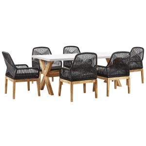 Conjunto de refeição de jardim 6 lugares olbia com almofadas preto