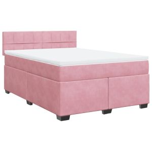 vidaXL cama box spring con colchón terciopelo rosa oscuro 140x200 cm