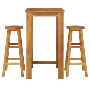 vidaXL mesa y taburetes altos de jardín 3 pzas madera maciza acacia