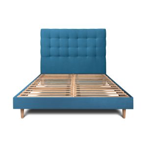 Cama de 135x190 cm com cabeceira estofada - tecido de veludo - azul oceânic