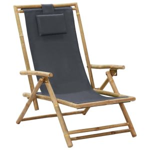 vidaXL silla de relax reclinable de bambú y tela gris oscuro