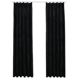 Cortinas blackout com ganchos 2 pcs 140x245 cm veludo preto