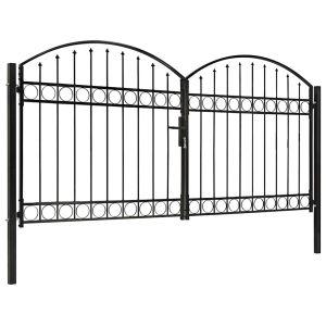 Portão p/ cerca porta dupla e topo arqueado 300x125cm aço preto