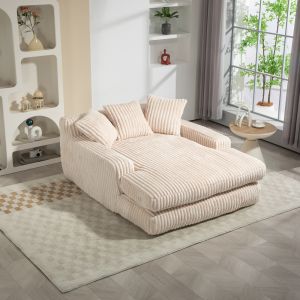 Chaise longue em bombazina bege com 3 almofadas 125x155x63 cm