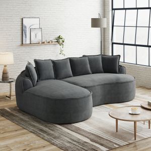 Sofá modular sem estrutura em chenille cinzento com chaise longue
