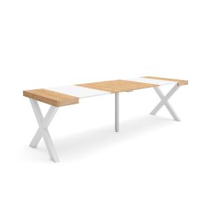 Mesa extensível, 58/262x90x73cm, carvalho e branco, pés de madeira rf2813