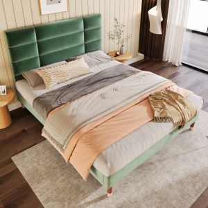 Cama estofada 140x200cm com colchão veludo verde