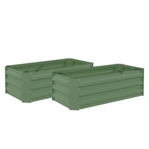 Conjunto de 2 caixas de plantio 100x50x30 cm aço galvanizado color verde