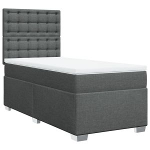 vidaXL cama box spring con colchón tela gris oscuro 90x200 cm