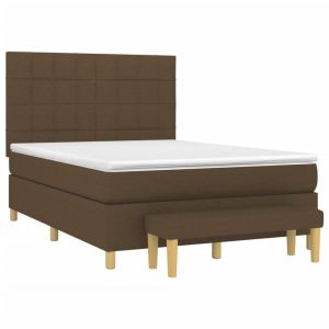 vidaXL cama box spring con colchón tela marrón oscuro 140x190 cm