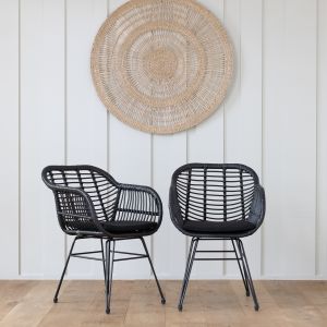 Conjunto de 2 cadeirões de rotim sintético preto com almofadas cinta