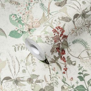 A.s. Création papel de parede flores branco,verde,vermelhoebege