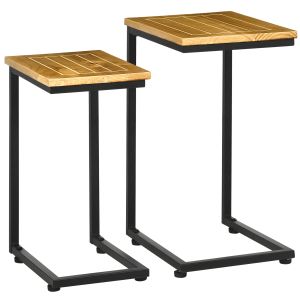 Conjunto de 2 mesas de exterior madeira de pinho e metal madeira e preto