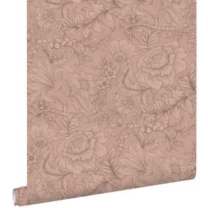 Estahome papel de parede padrão floral rosa terracota 53 cm x 10.05 m
