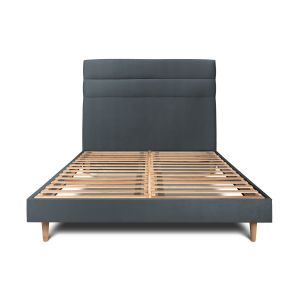 Cama de 135x190 cm com cabeceira de linha - tecido de veludo - cinzento ant