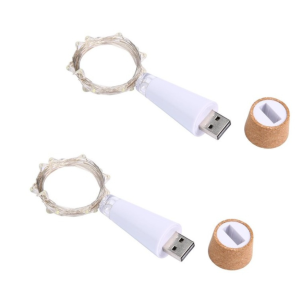 2x rolha de garrafa 20 LEDs usb recarregável com guirlanda 2m branco 3000k