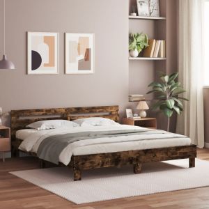 Cama c/ cabeceira/luzes LED 160x200cm carvalho fumado seaw6590