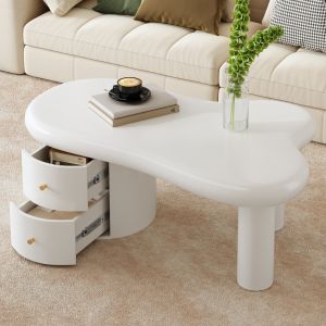 Mesa de centro irregular com 2 gavetas mdf branco 42x97x64cm