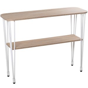 Mesa de entrada, madeira de carvalho, pés de metal branco