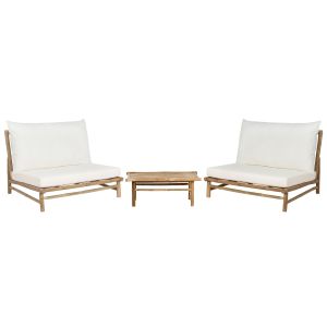 Conjunto de jardim com mesa 2 lugares todi madeira de bambu branco creme