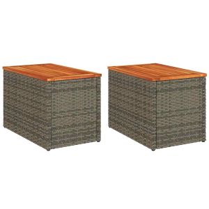 Mesas de apoio p/ jardim 2 pcs vime pe/madeira maciça cinzento