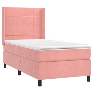 vidaXL cama box spring con colchón terciopelo rosa 90x200 cm
