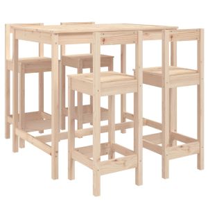 vidaXL mesa y taburetes altos jardín 5 piezas madera maciza de pino