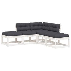 vidaXL set sofás jardín 5 pzas con cojines madera maciza pino blanco
