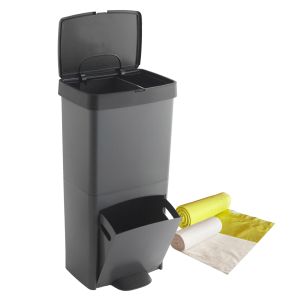 Lixeira wellhome 70l + 2 compartimentos + lixeira + sacos de lixo