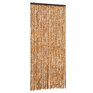 Cortina anti-insetos 90x220 cm chenille ocre e branco