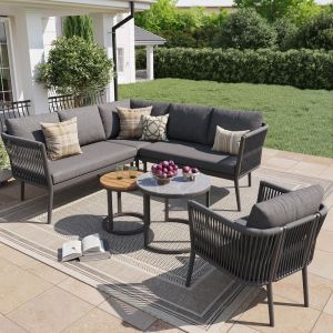 Conjunto lounge exterior modular cinzento 6 peças metal