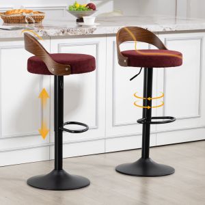 Conjunto 2 bancos bar giratórios linho vinho com encosto ajustável