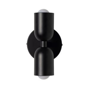 Aplique de Parede Duplo E27 Disco Preto com Cúpulas Preto + Preto