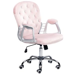 Cadeira home office princess veludo rosa pastel