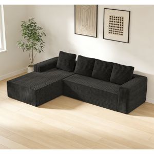 Sofá modular em l com chaise longue em bombazina preto 3 lugares