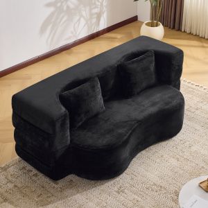 Sofá cama dobrável em espuma preto 2 em 1 com 2 almofadas